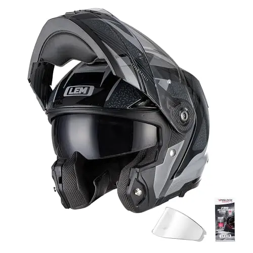LEM modular fiberglass motorcycle helmet for touring in grey and black