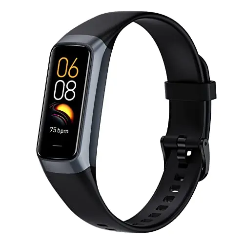 ZKSSGY fitness tracker with a round AMOLED screen, worn while sleeping