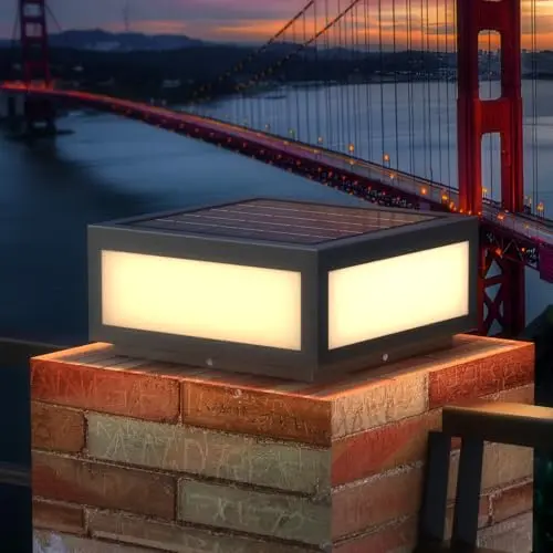 Large square BUINNE solar pillar light with a detached solar panel