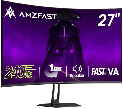 Amzfast 27-inch curved gaming monitor with a 1500R curve on a gaming desk