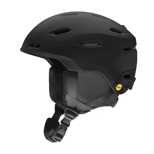 SMITH Descend MIPS snow helmet in matte black, showing its sleek profile and ventilation ports.