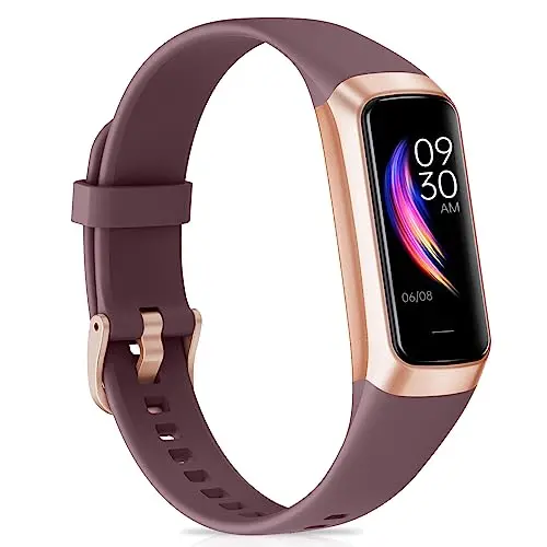 MOREMORE fitness tracker with rectangular AMOLED screen in Bordeaux color