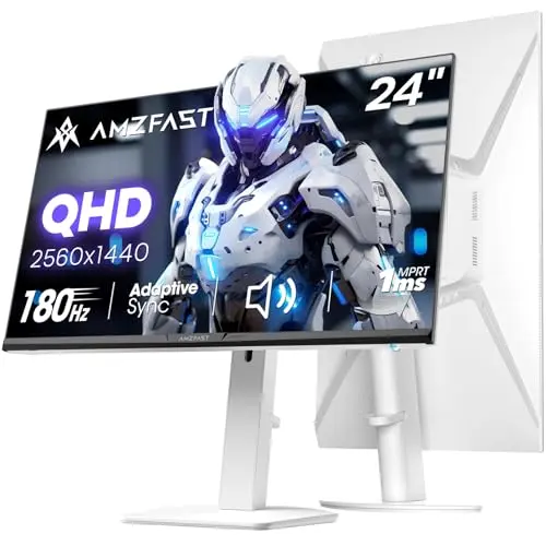 Amzfast 24 inch white QHD gaming monitor on adjustable stand
